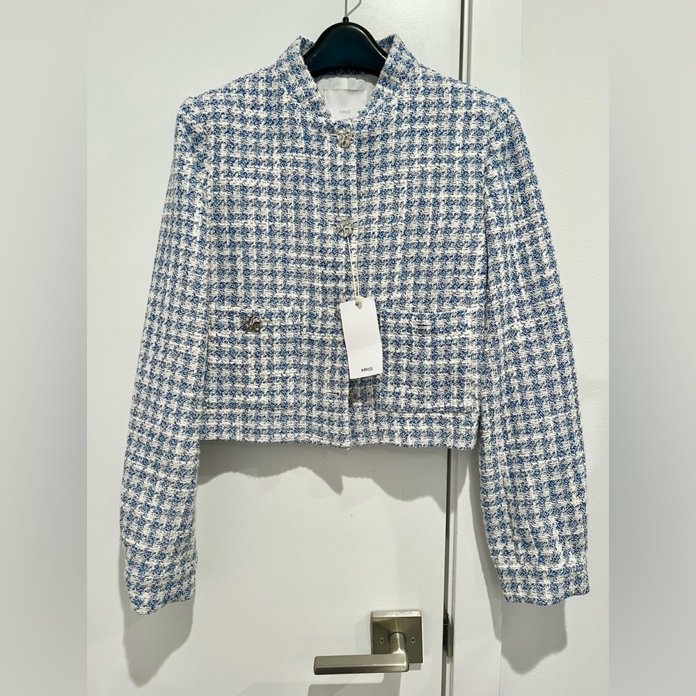 [NWT] Mango | Tweed Jacket With Metal Buttons, Sky Blue, XS